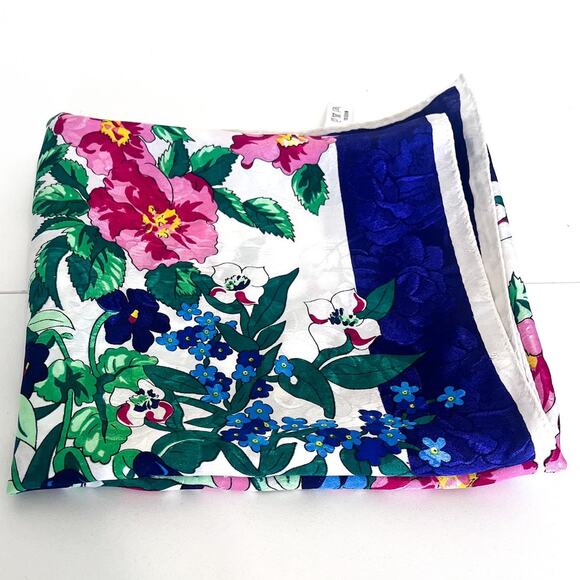 Vintage Alaska Scarf Co Floral Water Silk Scarf 34 X 34 Blue Pink Green Tropical - Picture 2 of 9